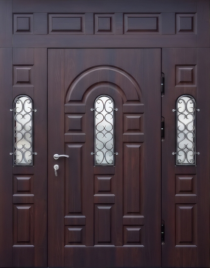 Входная парадная группа с терморазрывом, ковкой, стеклами и панелями МДФ со шпоном Входная парадная группа с терморазрывом, ковкой, стеклами и панелями МДФ со шпоном