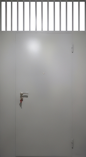 Тамбурная металлическая дверь-перегородка с решетчатой фрамугой и полимерным покрытием Тамбурная металлическая дверь-перегородка с решетчатой фрамугой и полимерным покрытием